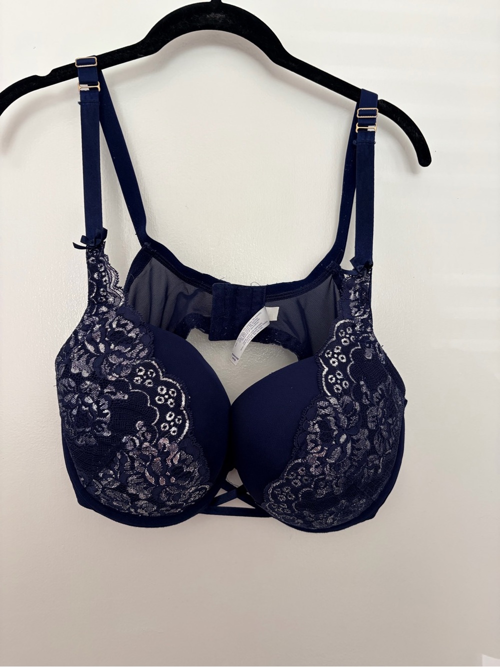 Cacique Boost Balconette Bra 40D Navy Blue Lace